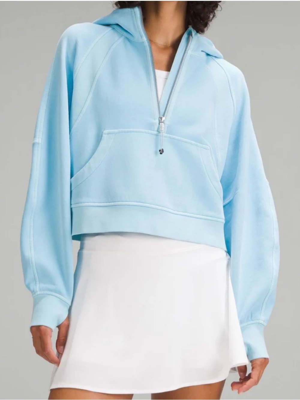 Lululemon Light Blue Half-Zip Cropped Scuba Hooded Sweatshirt - Women Size M/L